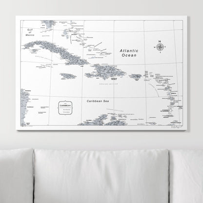 Push Pin Caribbean Map (Pin Board) - Light Gray Color Splash CM Pin Board