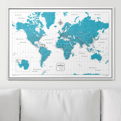 Push Pin World Map (Pin Board) - Teal Color Splash CM Pin Board