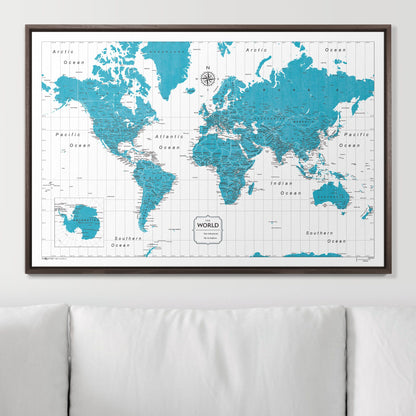 Push Pin World Map (Pin Board) - Teal Color Splash CM Pin Board