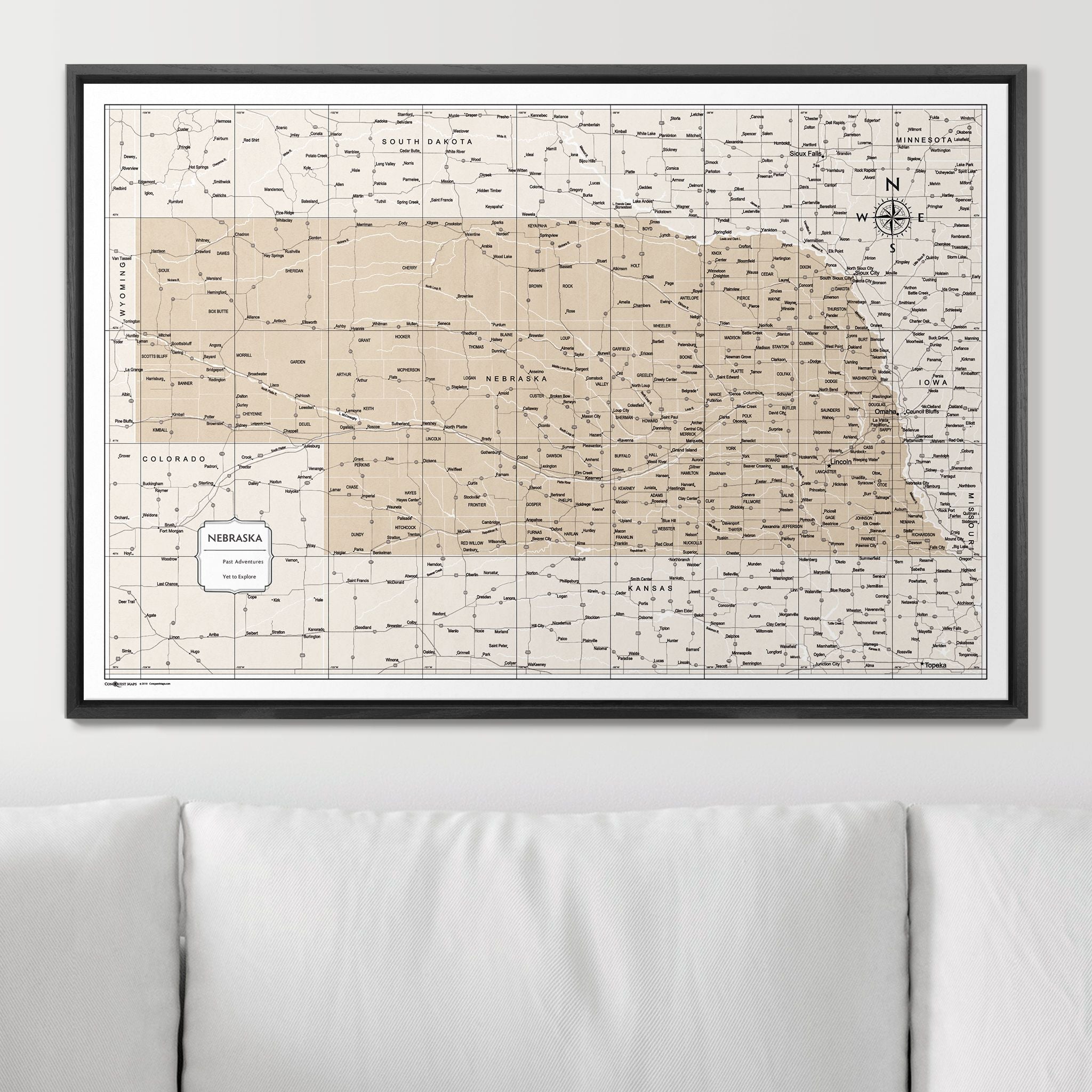 Push Pin Nebraska Map (Pin Board) - Light Brown Color Splash CM Pin Board