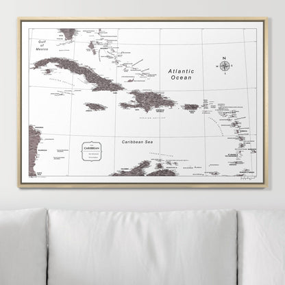 Push Pin Caribbean Map (Pin Board) - Dark Brown Color Splash CM Pin Board