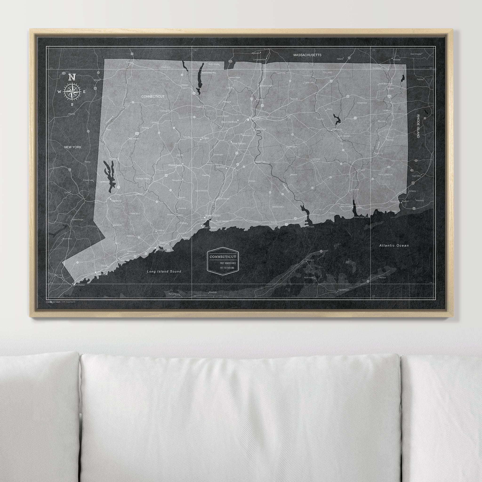 Push Pin Connecticut Map (Pin Board) - Modern Slate CM Pin Board