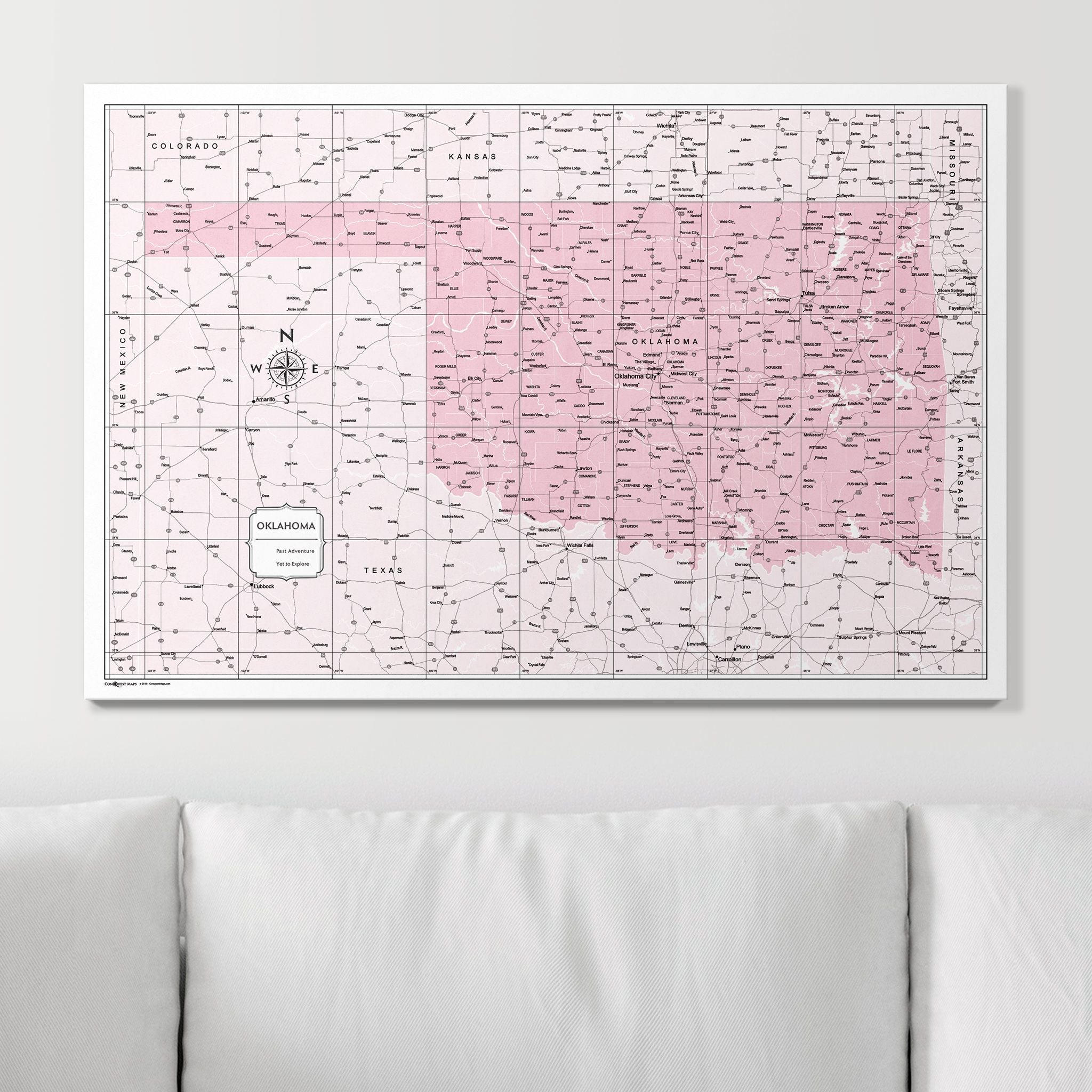 Push Pin Oklahoma Map (Pin Board) - Pink Color Splash CM Pin Board