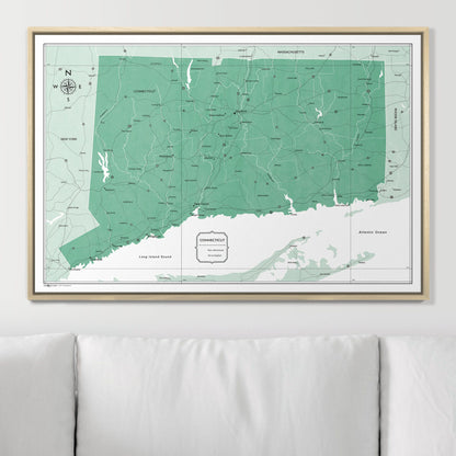 Push Pin Connecticut Map (Pin Board) - Green Color Splash CM Pin Board