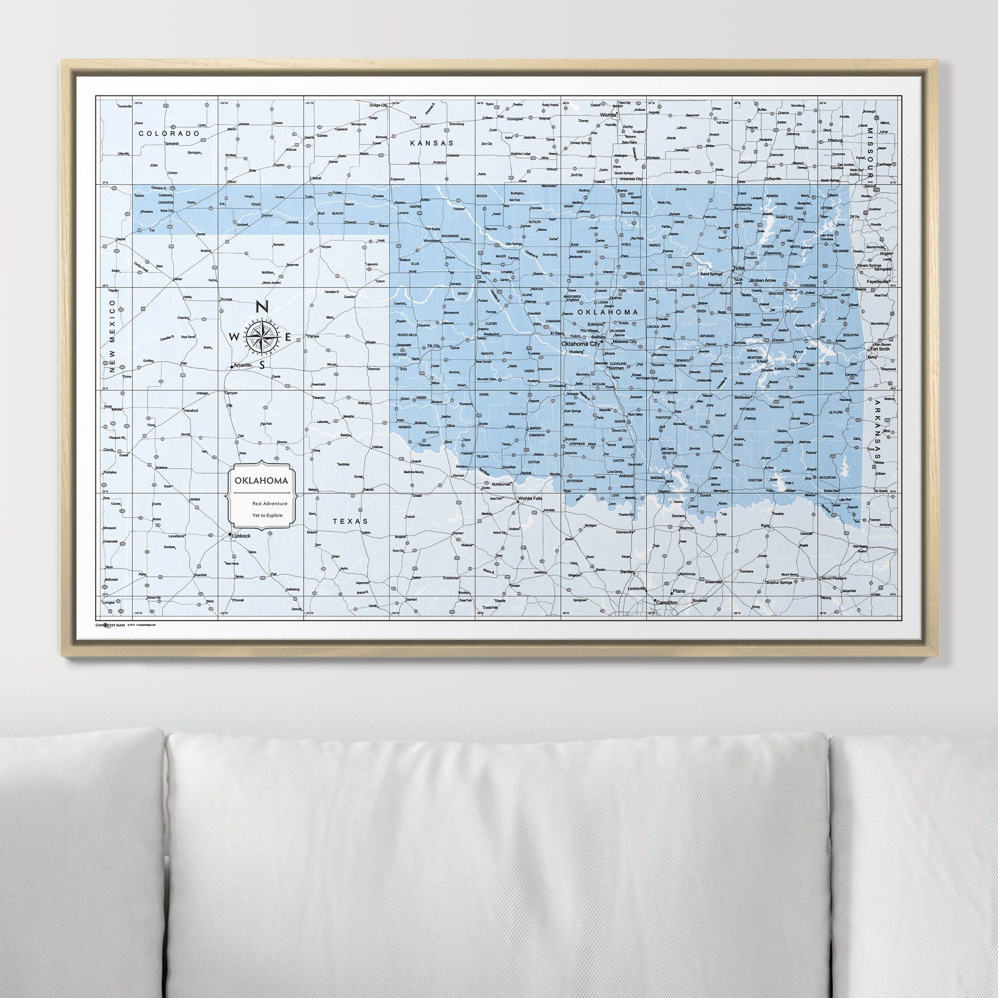 Push Pin Oklahoma Map (Pin Board) - Light Blue Color Splash CM Pin Board