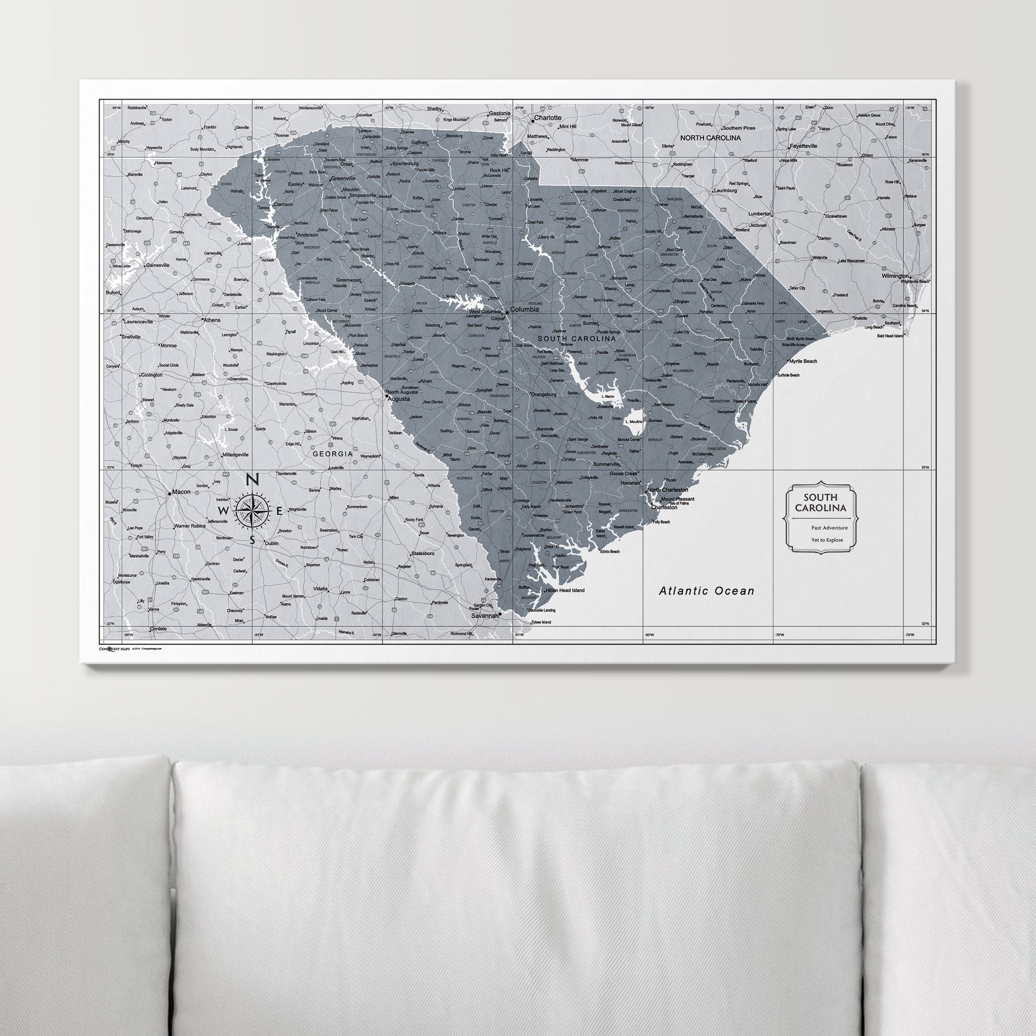 Push Pin South Carolina Map (Pin Board) - Dark Gray Color Splash CM Pin Board