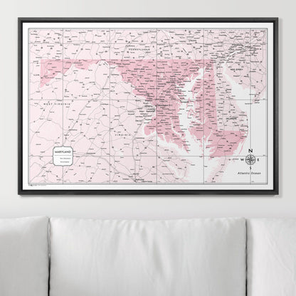 Push Pin Maryland Map (Pin Board) - Pink Color Splash CM Pin Board