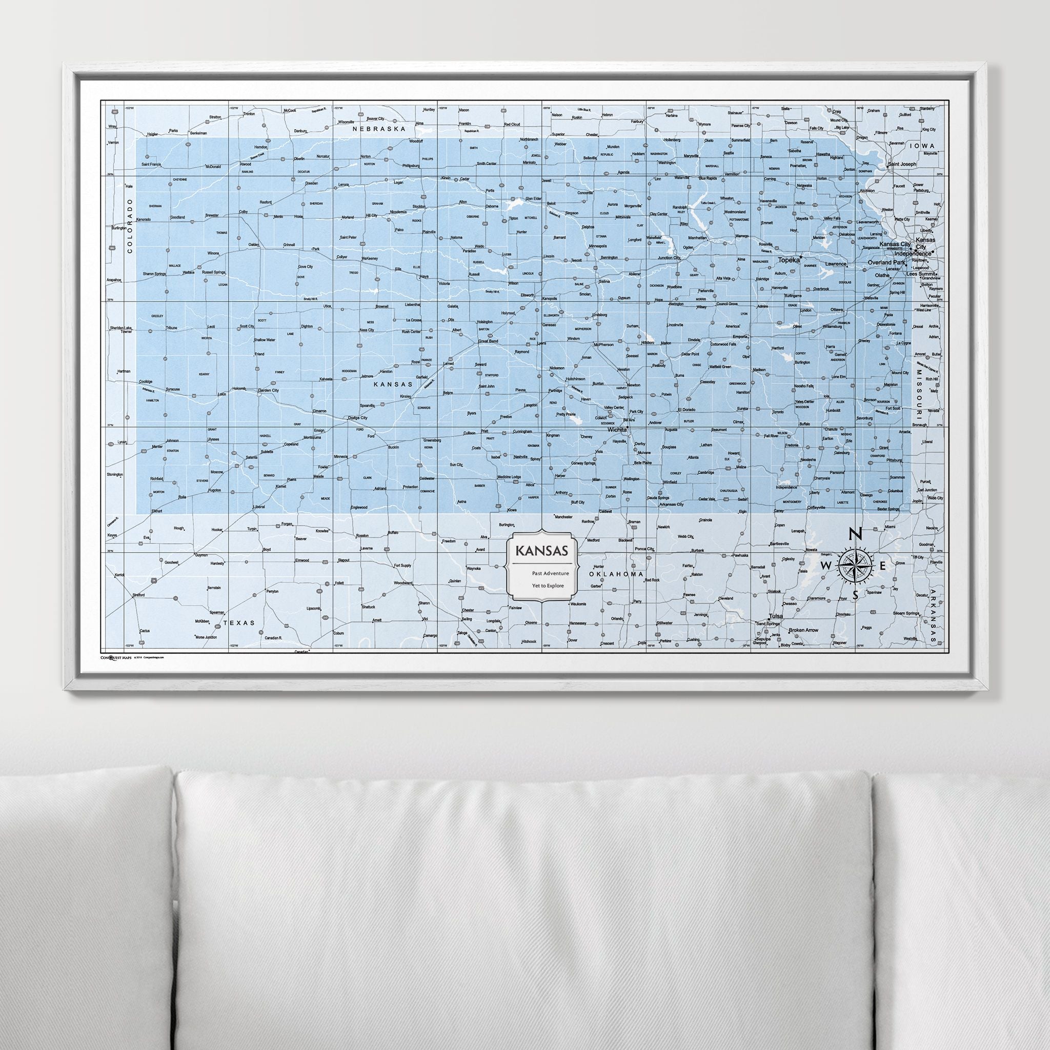 Push Pin Kansas Map (Pin Board) - Light Blue Color Splash CM Pin Board