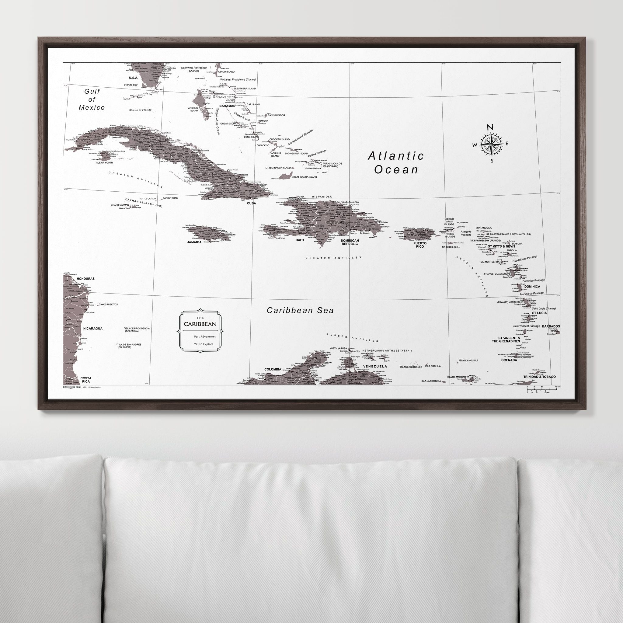 Push Pin Caribbean Map (Pin Board) - Dark Brown Color Splash CM Pin Board