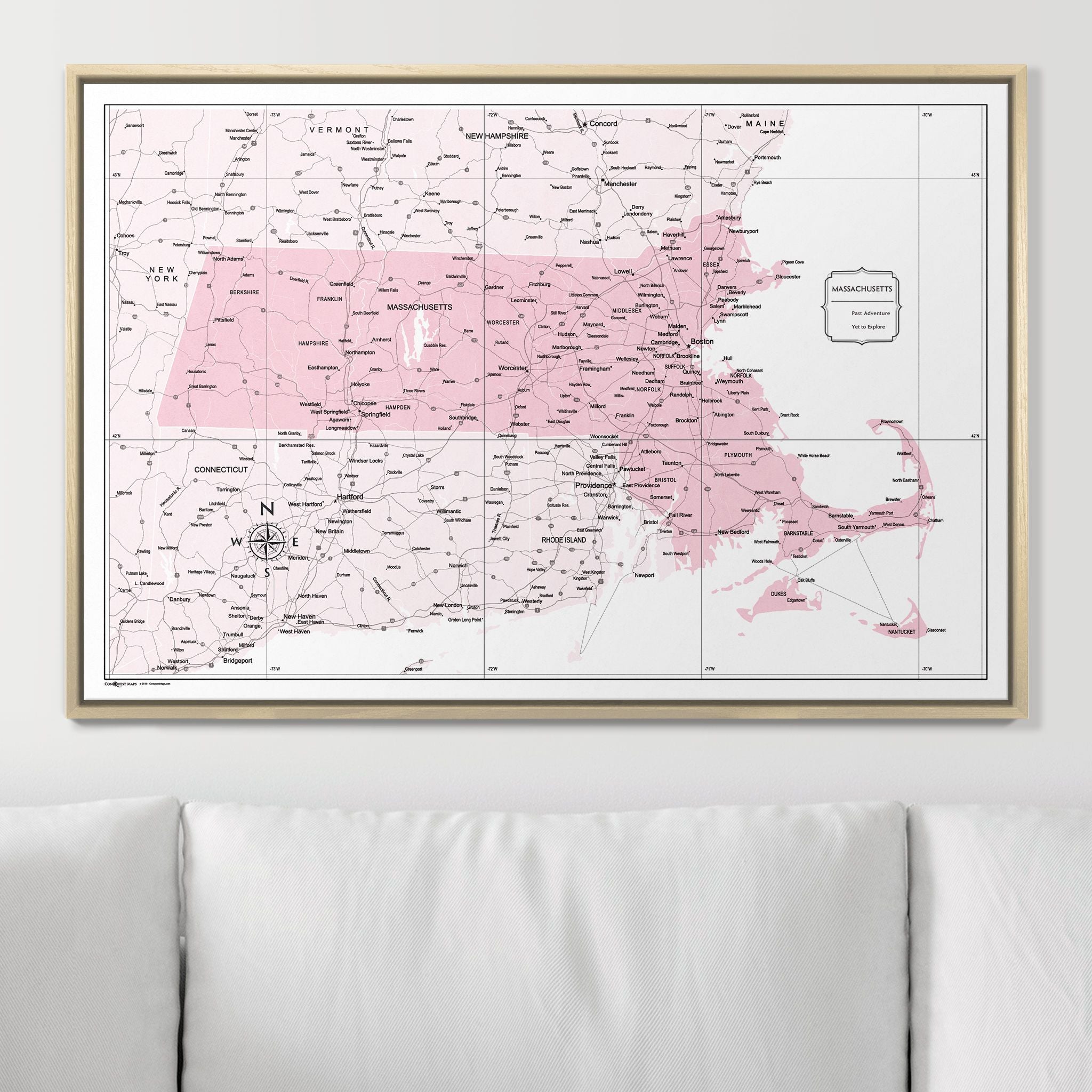 Push Pin Massachusetts Map (Pin Board) - Pink Color Splash CM Pin Board