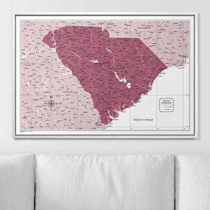 Push Pin South Carolina Map (Pin Board) - Burgundy Color Splash CM Pin Board