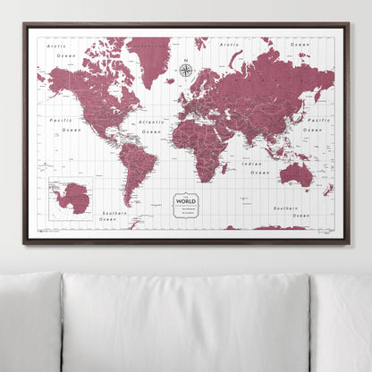 Push Pin World Map (Pin Board) - Burgundy Color Splash CM Pin Board