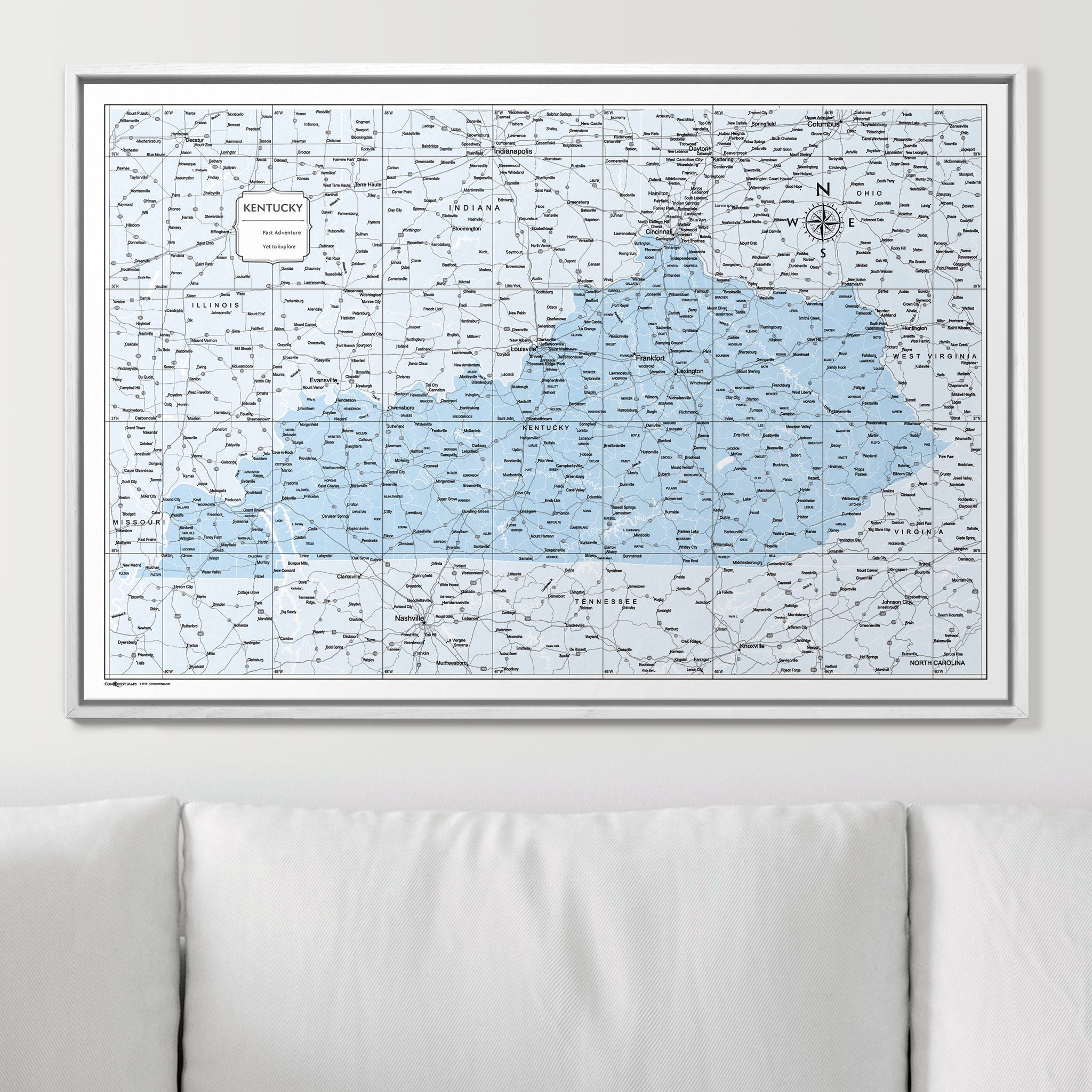 Push Pin Kentucky Map (Pin Board) - Light Blue Color Splash CM Pin Board