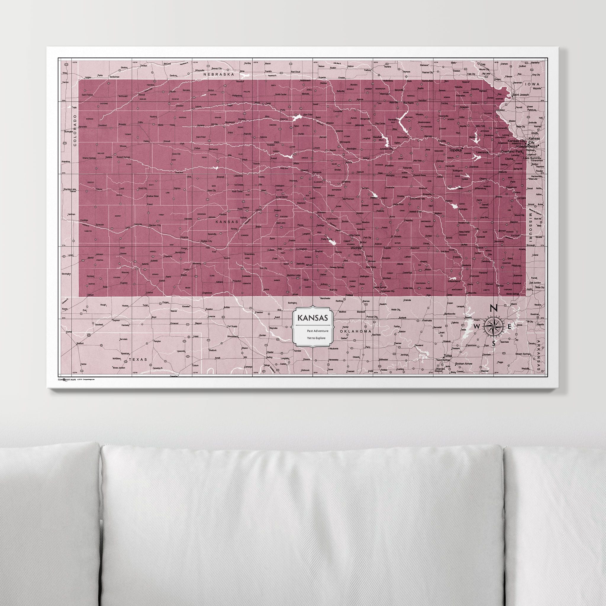 Push Pin Kansas Map (Pin Board) - Burgundy Color Splash CM Pin Board