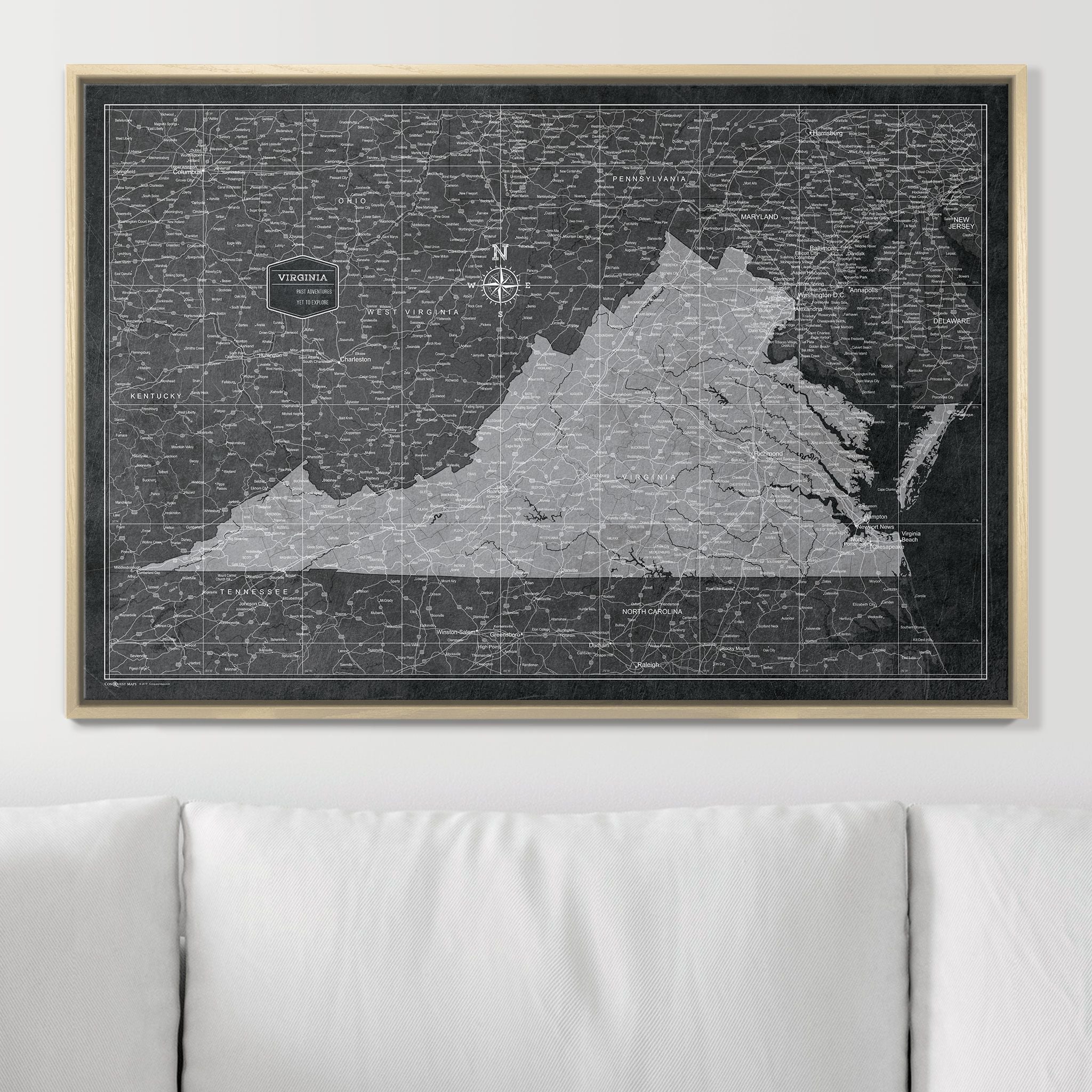 Push Pin Virginia Map (Pin Board) - Modern Slate CM Pin Board