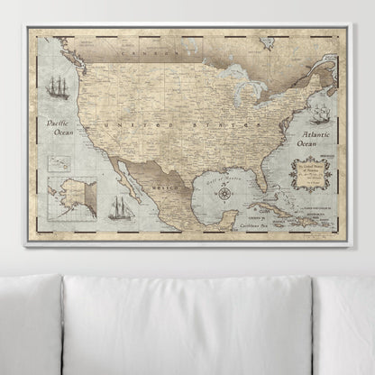 Push Pin USA Map (Pin Board) - Rustic Vintage CM Pin Board