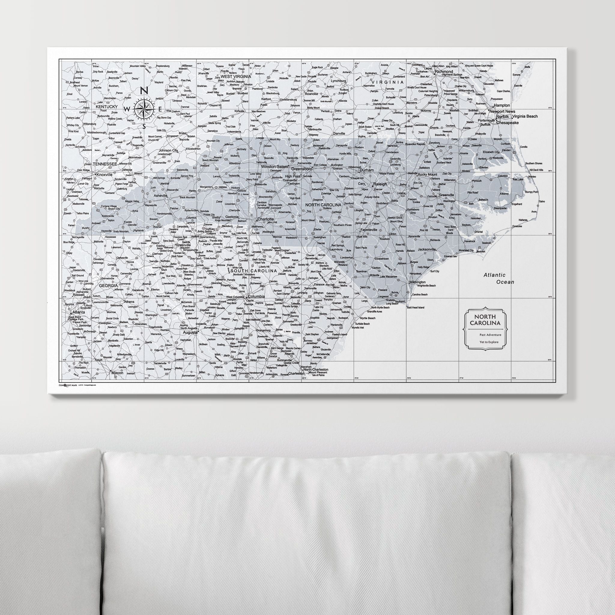 Push Pin North Carolina Map (Pin Board) - Light Gray Color Splash CM Pin Board