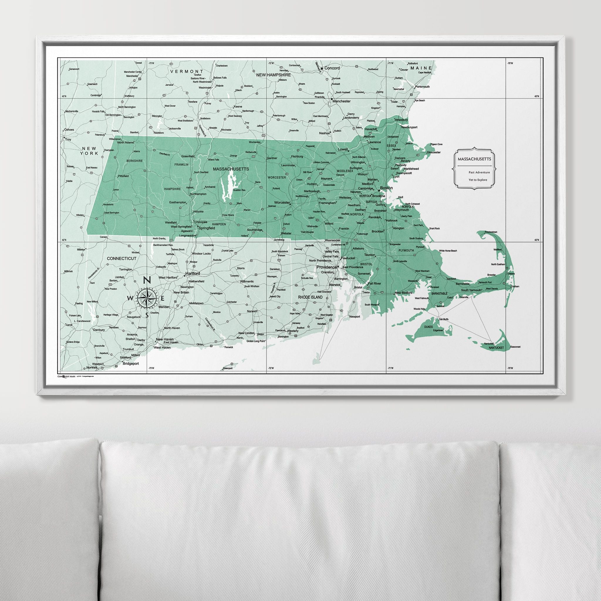 Push Pin Massachusetts Map (Pin Board) - Green Color Splash CM Pin Board