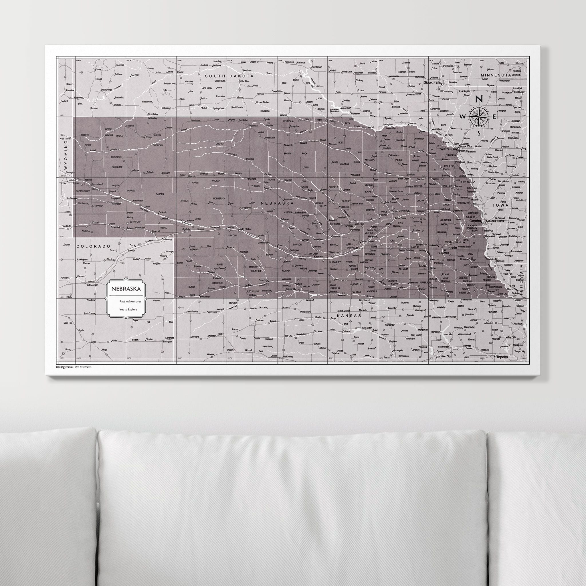 Push Pin Nebraska Map (Pin Board) - Dark Brown Color Splash CM Pin Board