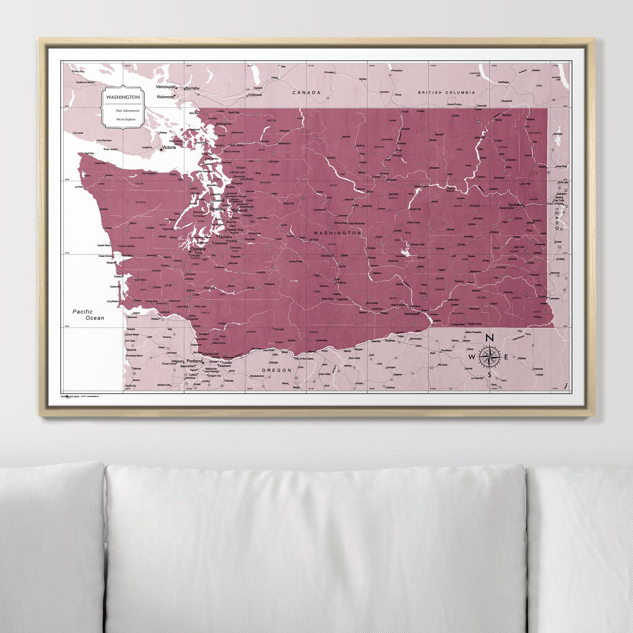 Push Pin Washington Map (Pin Board) - Burgundy Color Splash CM Pin Board