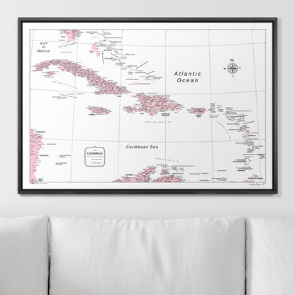 Push Pin Caribbean Map (Pin Board) - Pink Color Splash CM Pin Board