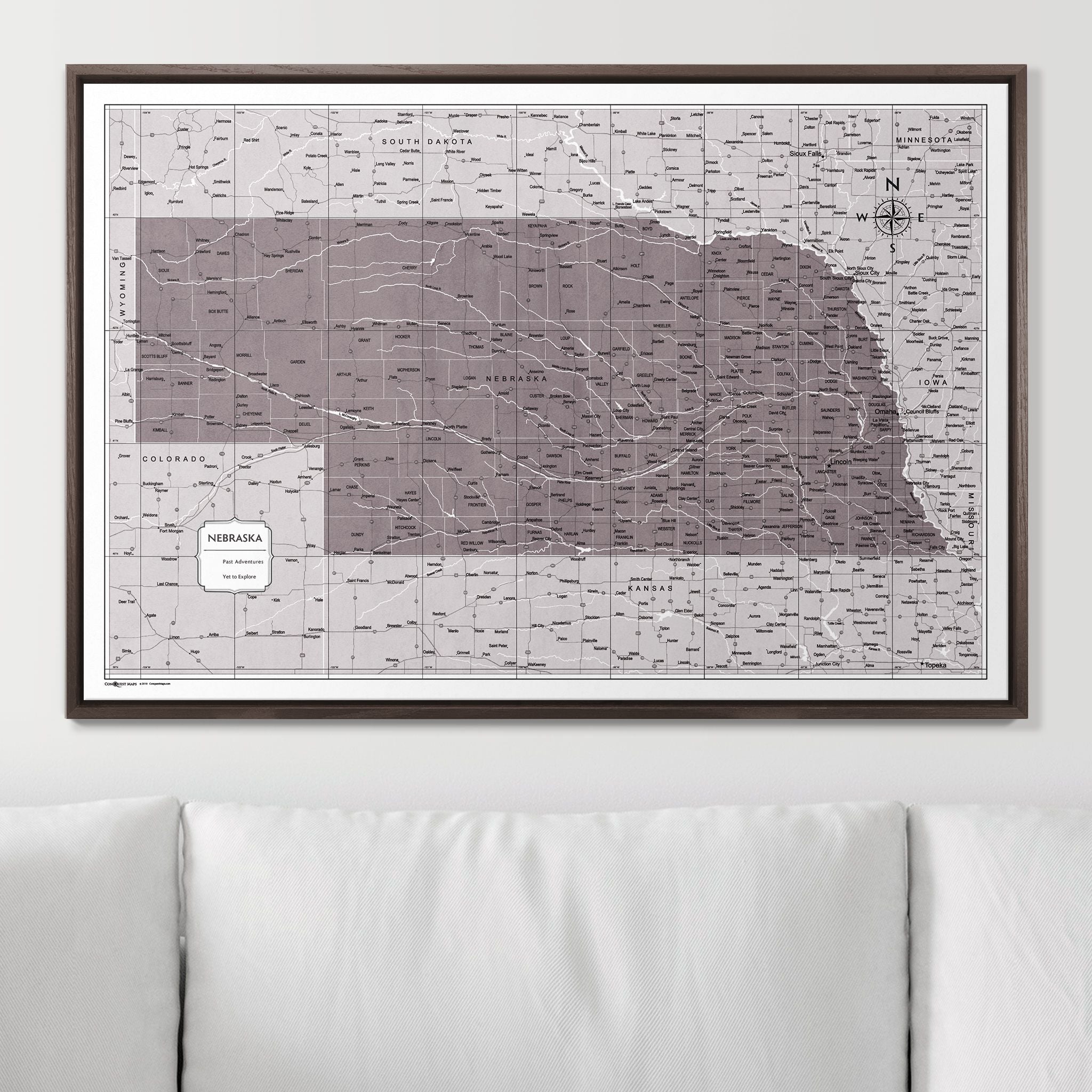 Push Pin Nebraska Map (Pin Board) - Dark Brown Color Splash CM Pin Board