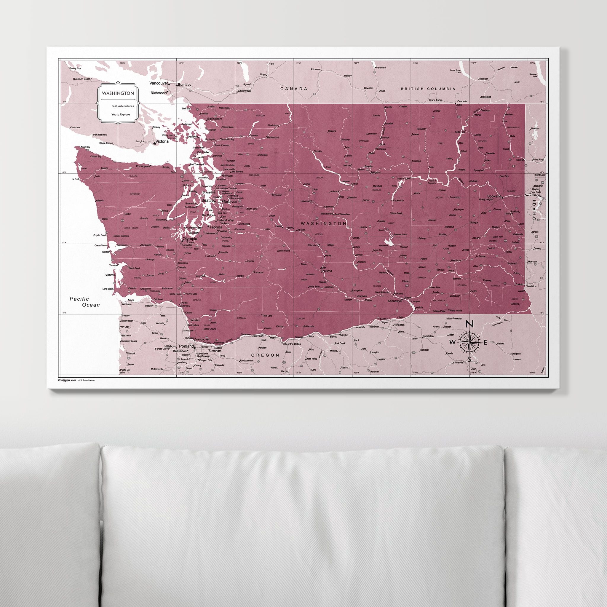 Push Pin Washington Map (Pin Board) - Burgundy Color Splash CM Pin Board