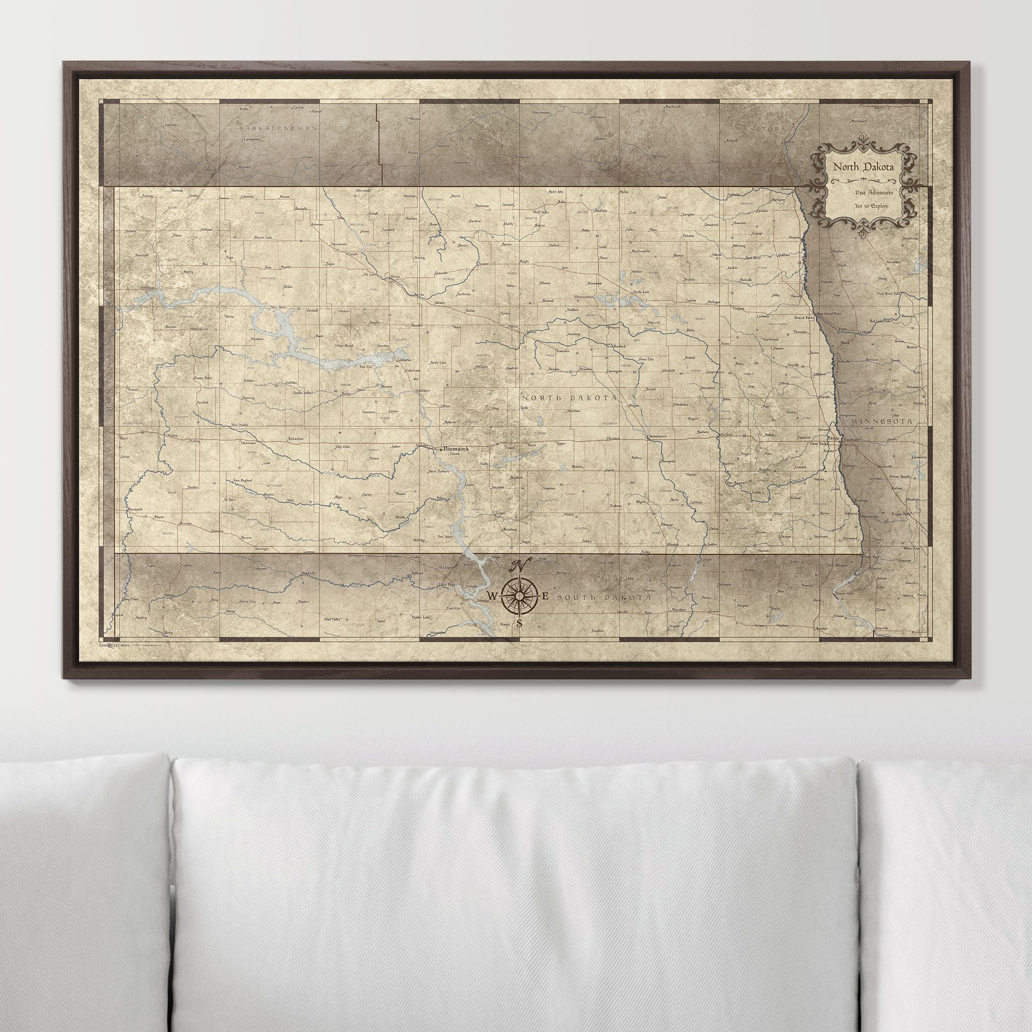 Push Pin North Dakota Map (Pin Board) - Rustic Vintage CM Pin Board