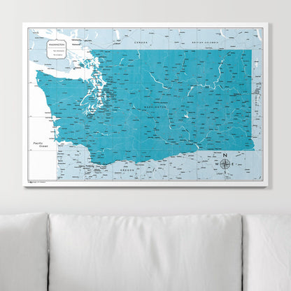 Push Pin Washington Map (Pin Board) - Teal Color Splash CM Pin Board