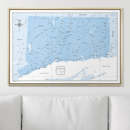 Push Pin Connecticut Map (Pin Board) - Light Blue Color Splash CM Pin Board