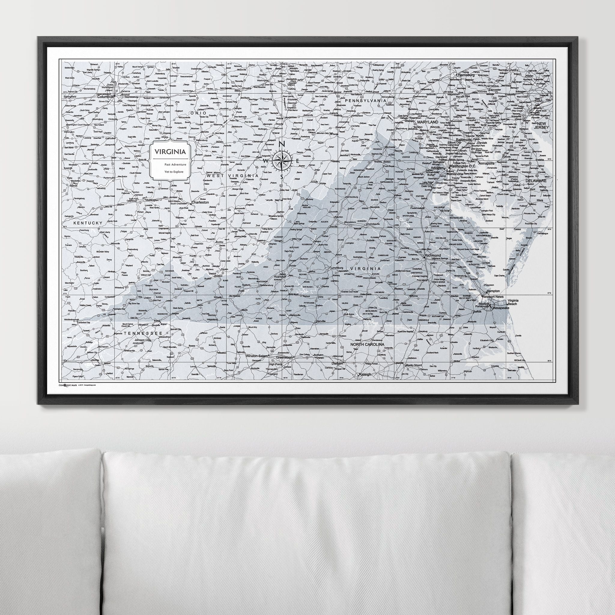 Push Pin Virginia Map (Pin Board) - Light Gray Color Splash CM Pin Board