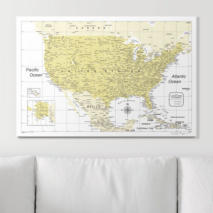 Push Pin USA Map (Pin Board) - Yellow Color Splash CM Pin Board