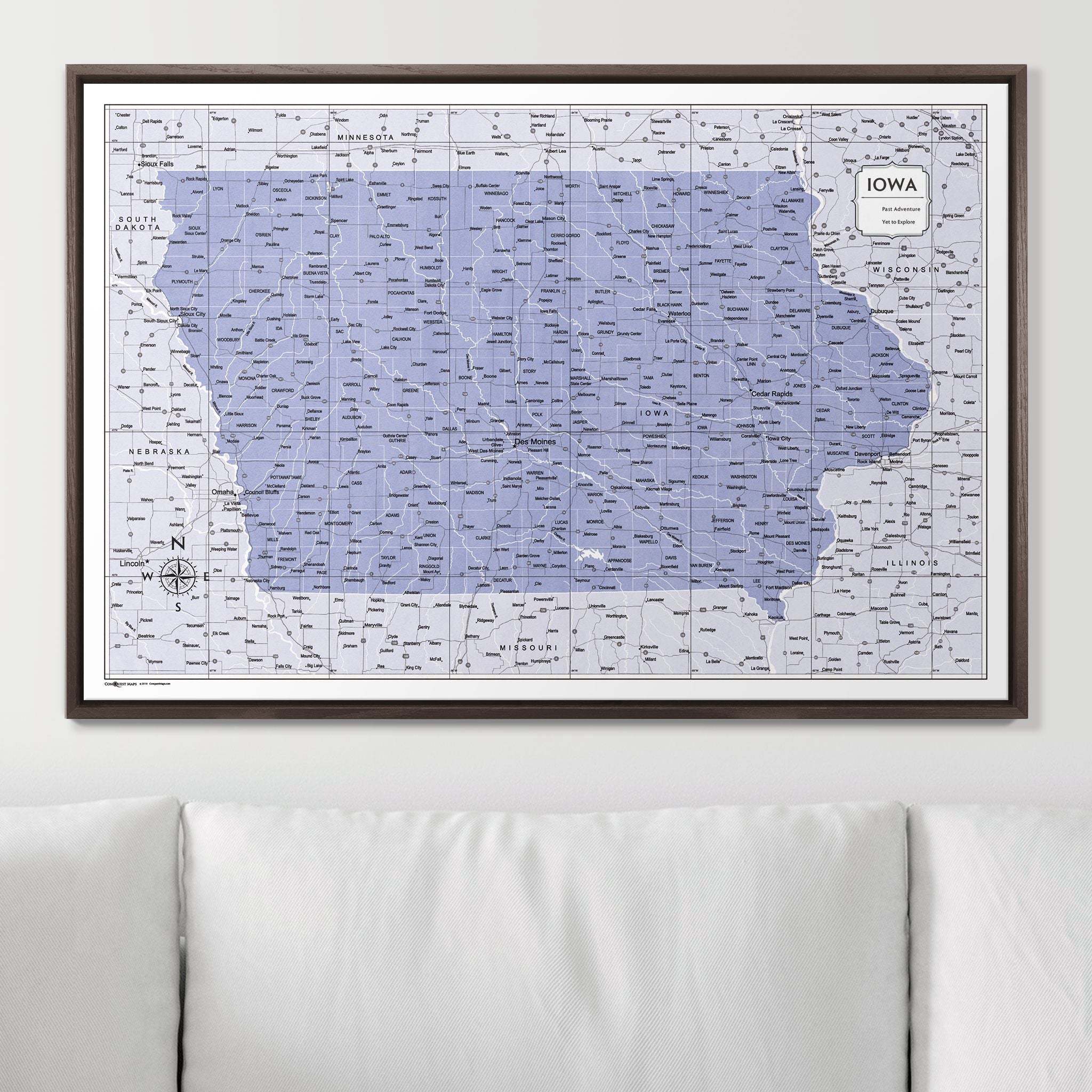 Push Pin Iowa Map (Pin Board) - Purple Color Splash CM Pin Board