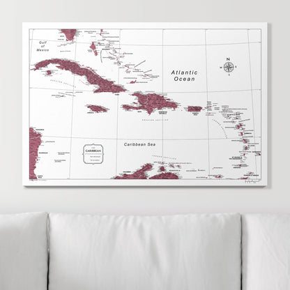 Push Pin Caribbean Map (Pin Board) - Burgundy Color Splash CM Pin Board