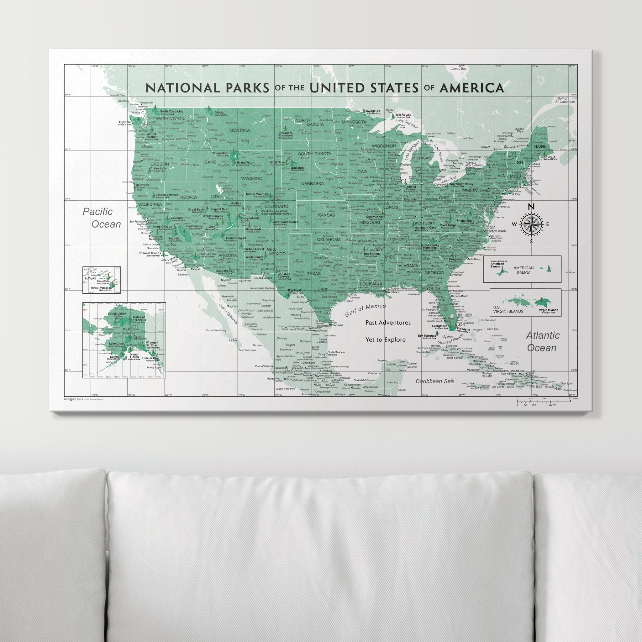 Push Pin National Parks Map (Pin Board) - Green Color Splash CM Pin Board