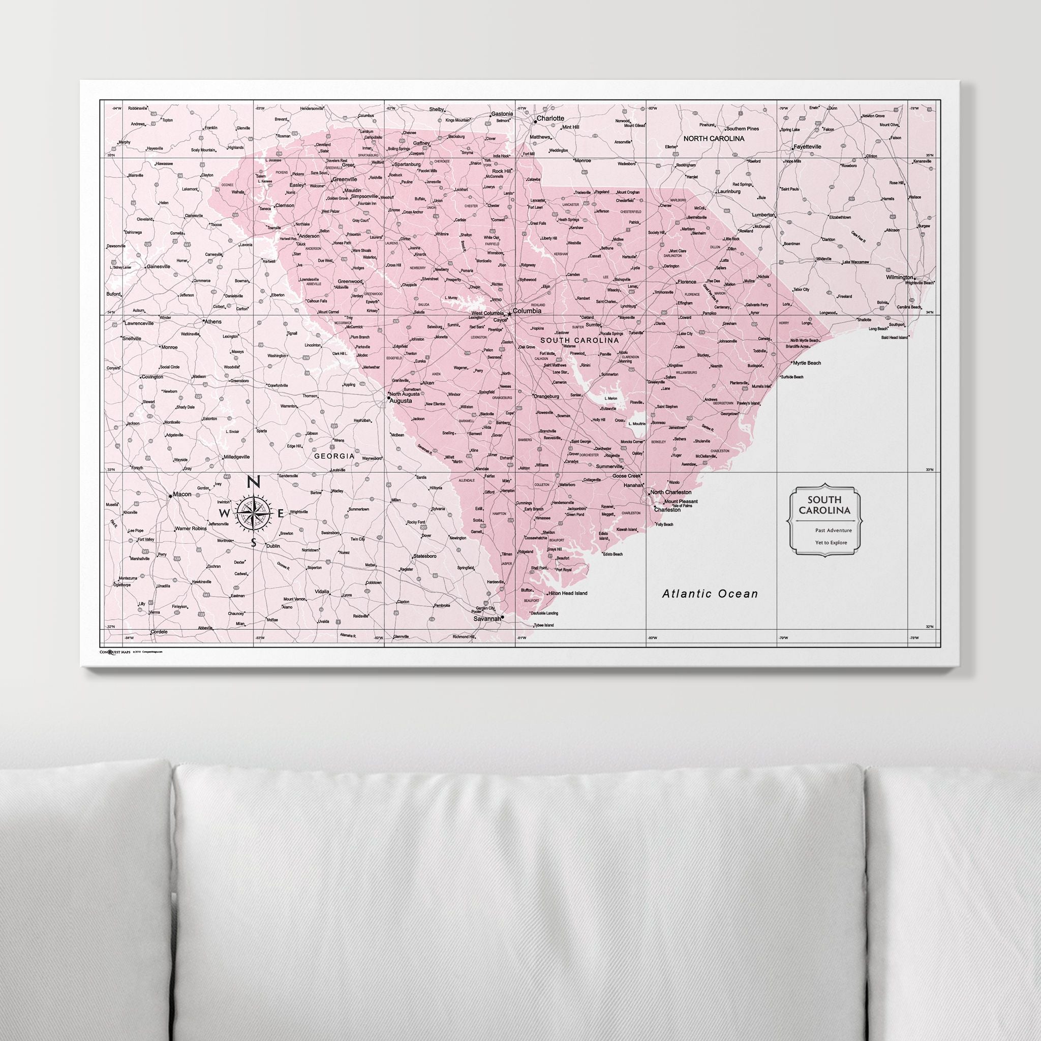 Push Pin South Carolina Map (Pin Board) - Pink Color Splash CM Pin Board