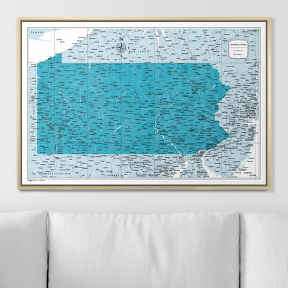 Push Pin Pennsylvania Map (Pin Board) - Teal Color Splash CM Pin Board