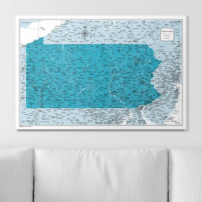 Push Pin Pennsylvania Map (Pin Board) - Teal Color Splash CM Pin Board