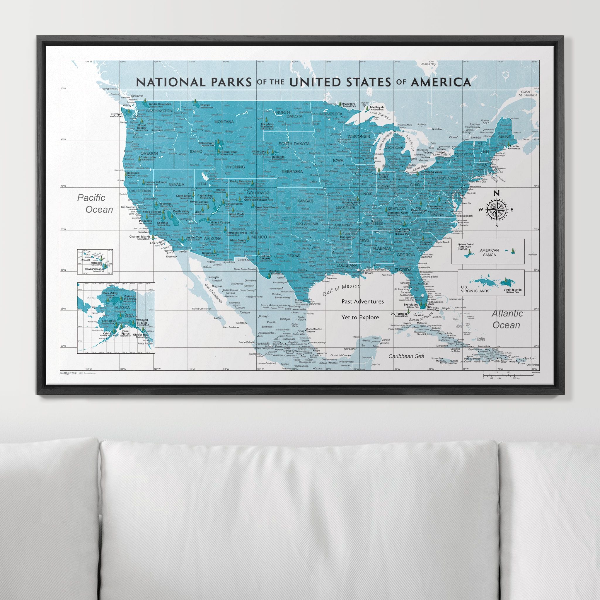 Push Pin National Parks Map (Pin Board) - Teal Color Splash CM Pin Board