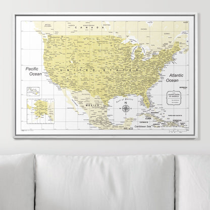 Push Pin USA Map (Pin Board) - Yellow Color Splash CM Pin Board