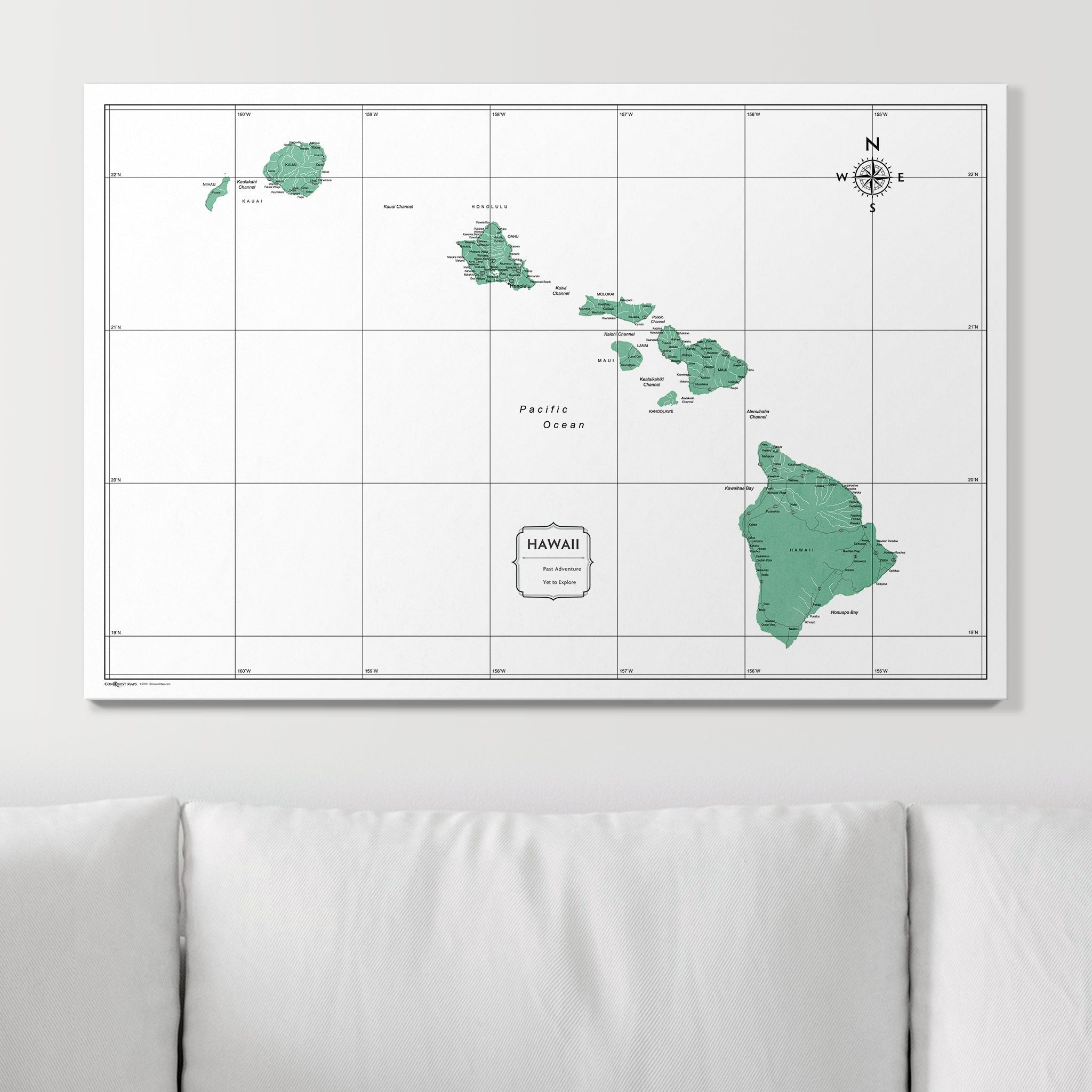 Push Pin Hawaii Map (Pin Board) - Green Color Splash CM Pin Board