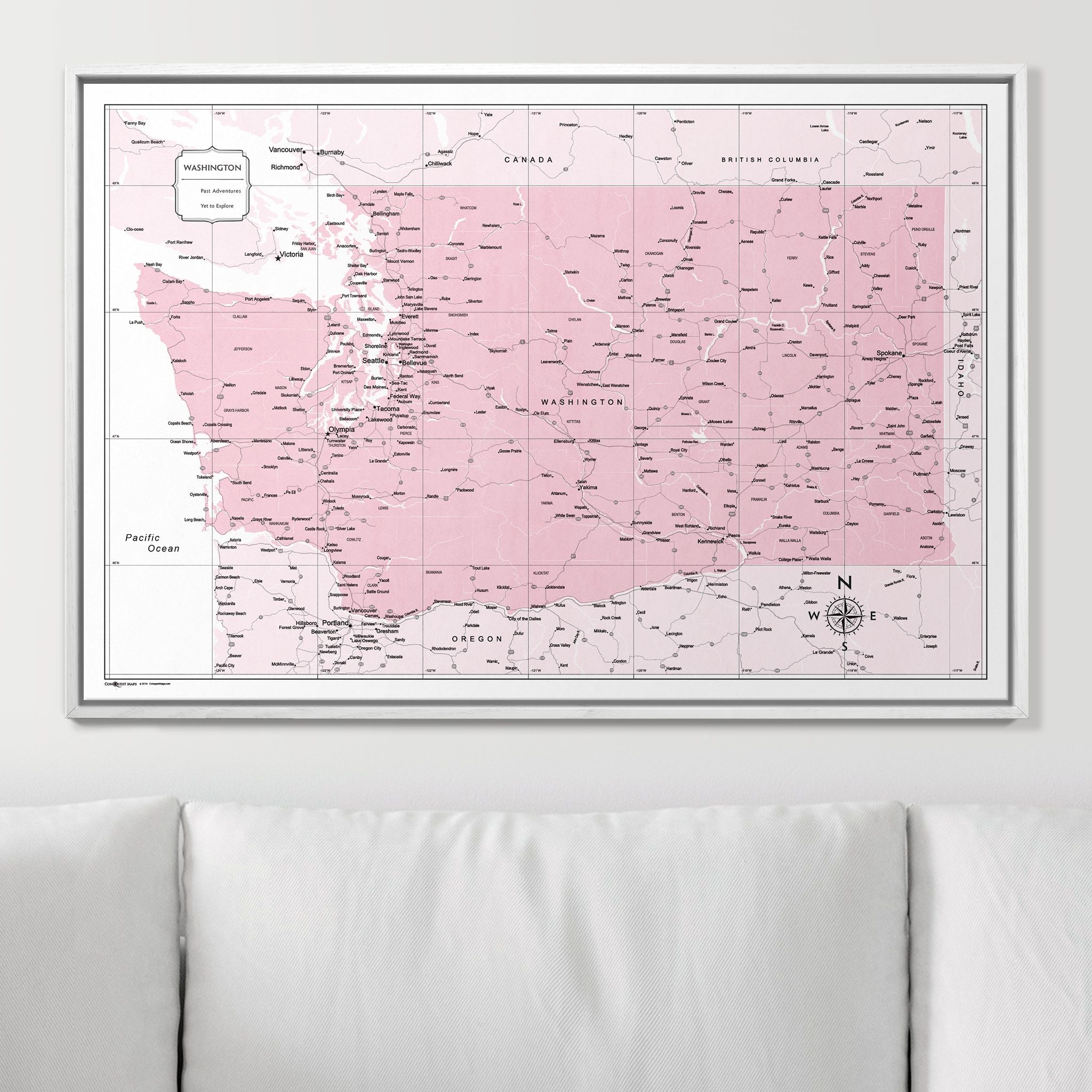 Push Pin Washington Map (Pin Board) - Pink Color Splash CM Pin Board