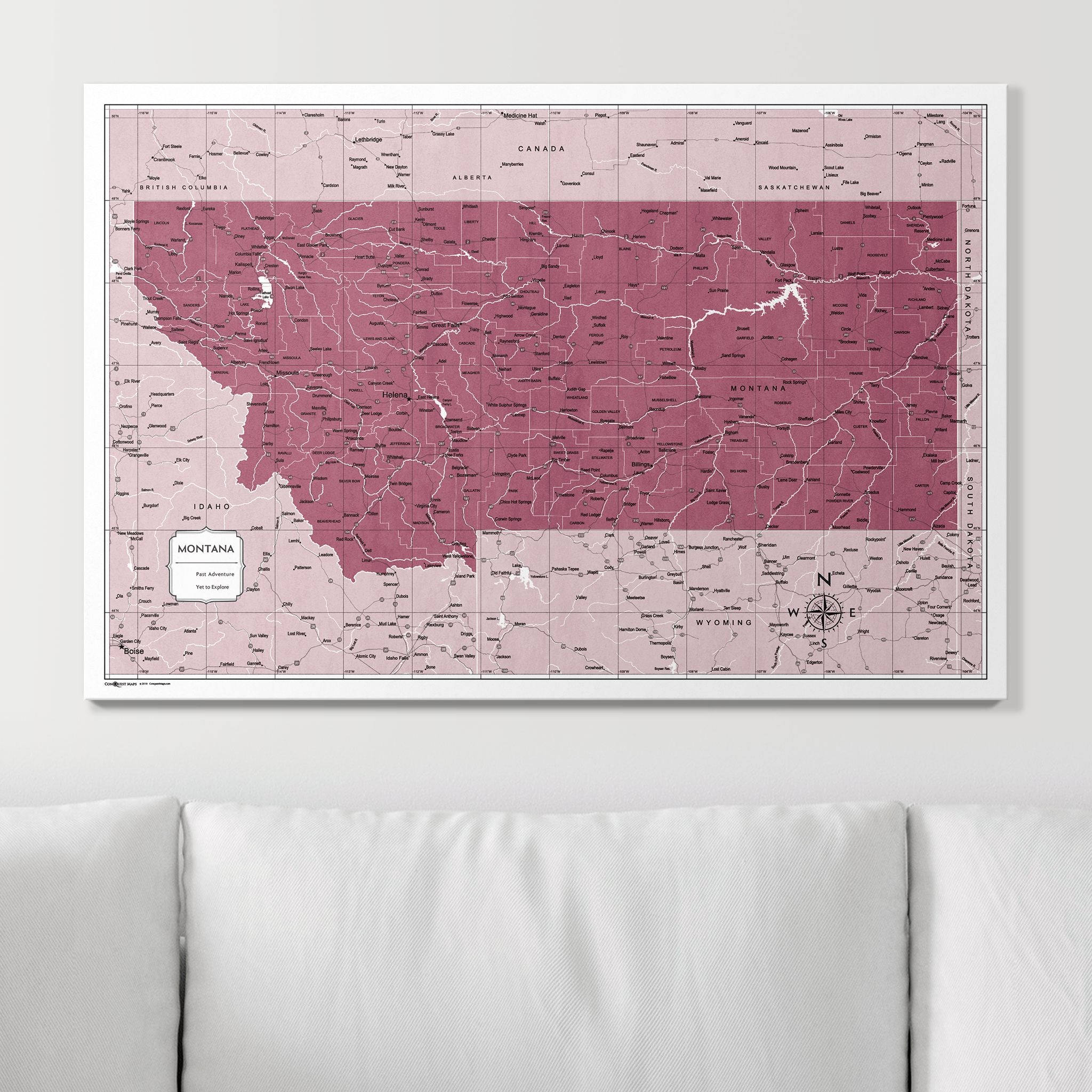 Push Pin Montana Map (Pin Board) - Burgundy Color Splash CM Pin Board