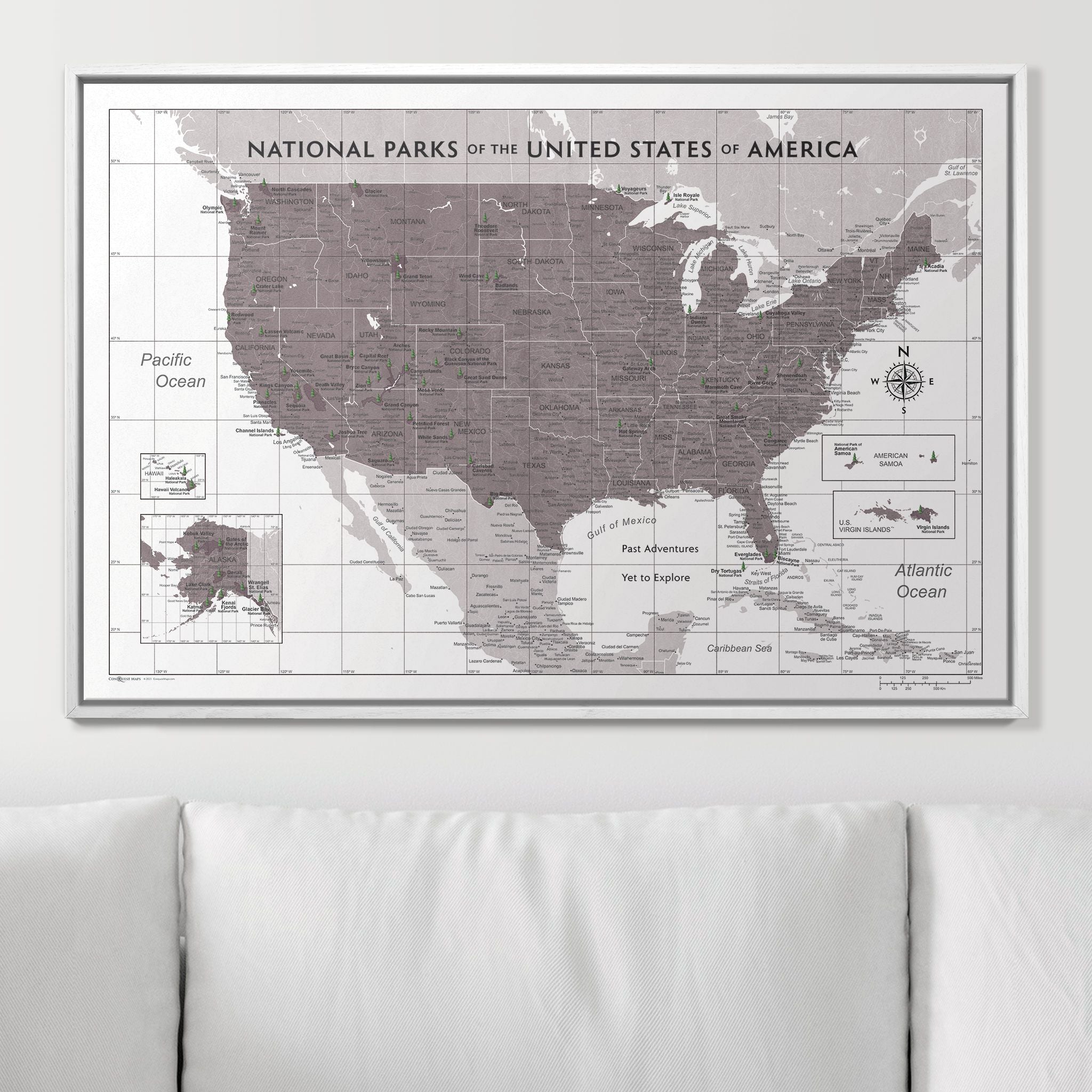 Push Pin National Parks Map (Pin Board) - Dark Brown Color Splash CM Pin Board