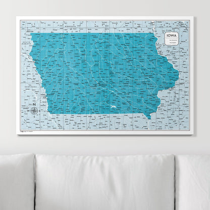 Push Pin Iowa Map (Pin Board) - Teal Color Splash CM Pin Board