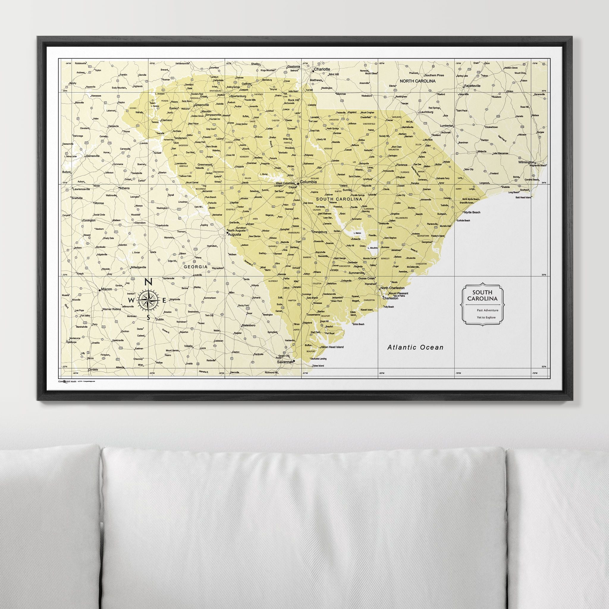 Push Pin South Carolina Map (Pin Board) - Yellow Color Splash CM Pin Board