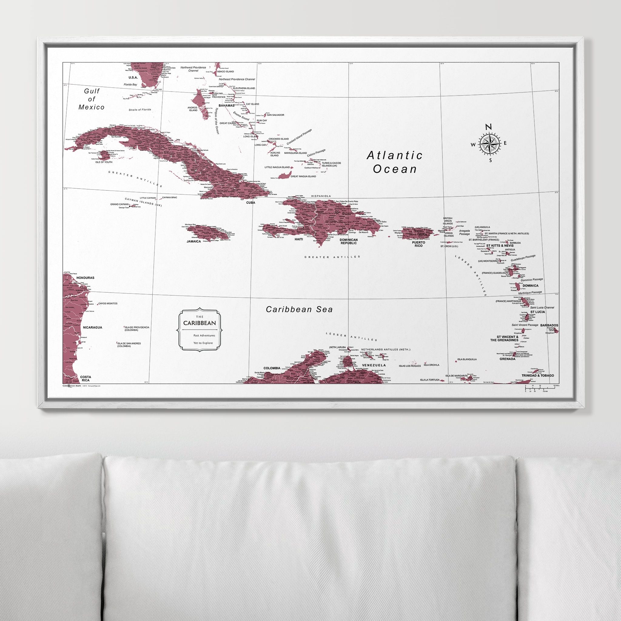 Push Pin Caribbean Map (Pin Board) - Burgundy Color Splash CM Pin Board