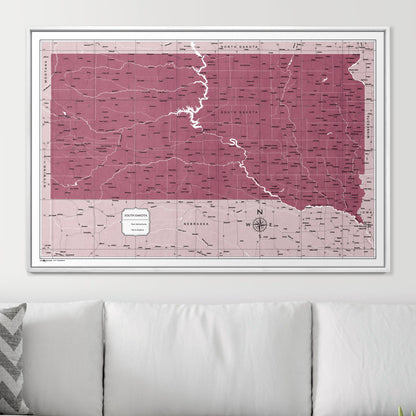 Push Pin South Dakota Map (Pin Board) - Burgundy Color Splash CM Pin Board