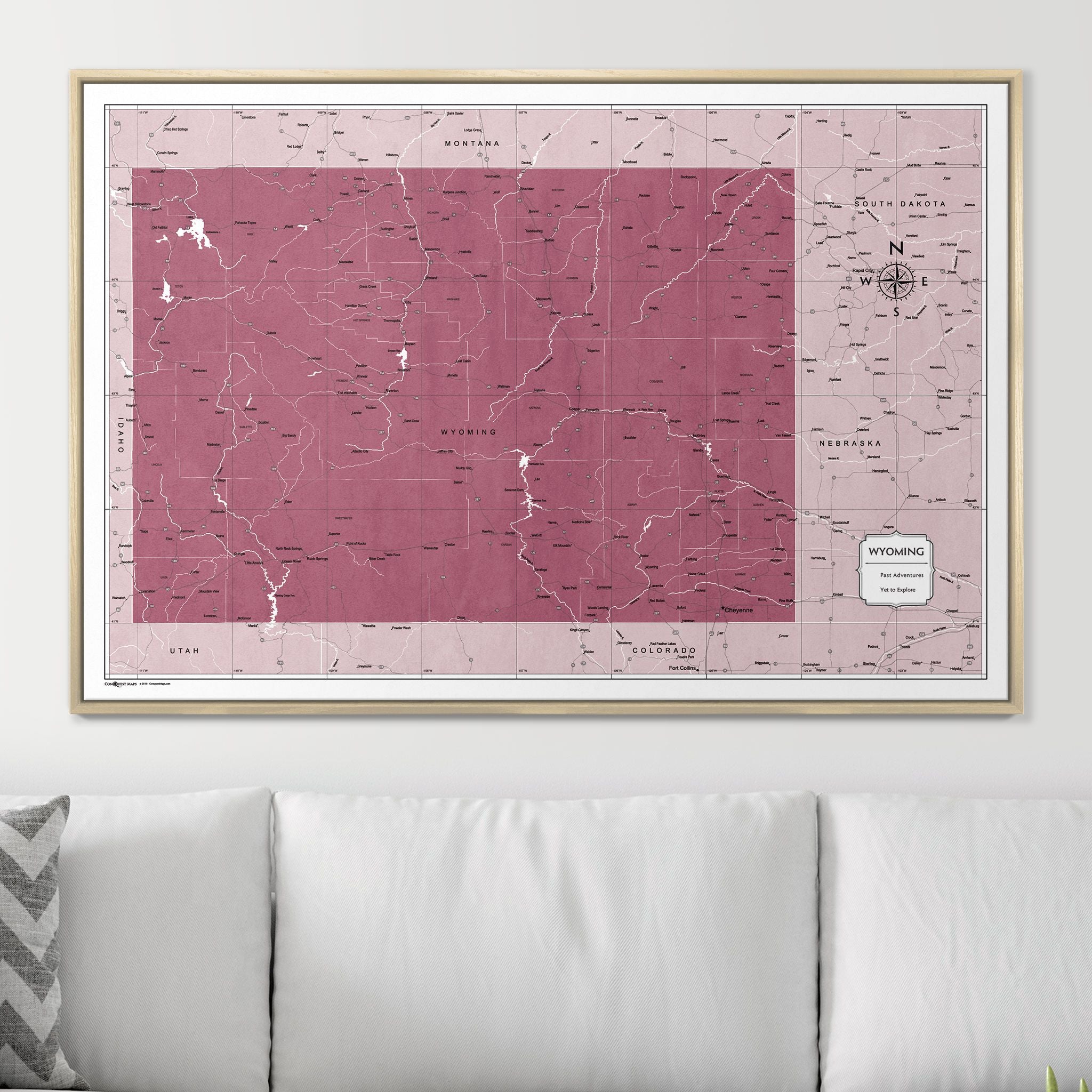 Push Pin Wyoming Map (Pin Board) - Burgundy Color Splash CM Pin Board