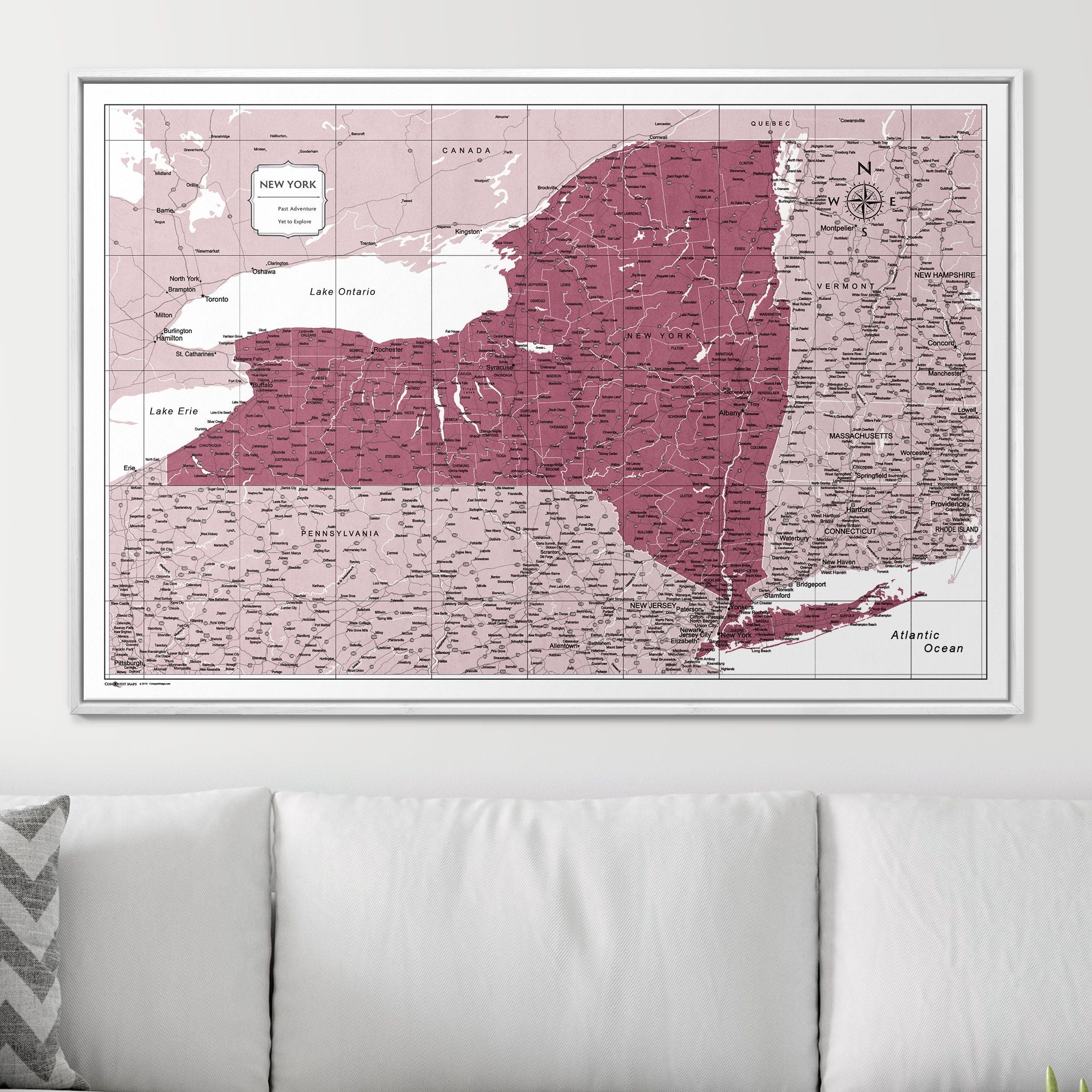 Push Pin New York Map (Pin Board) - Burgundy Color Splash CM Pin Board